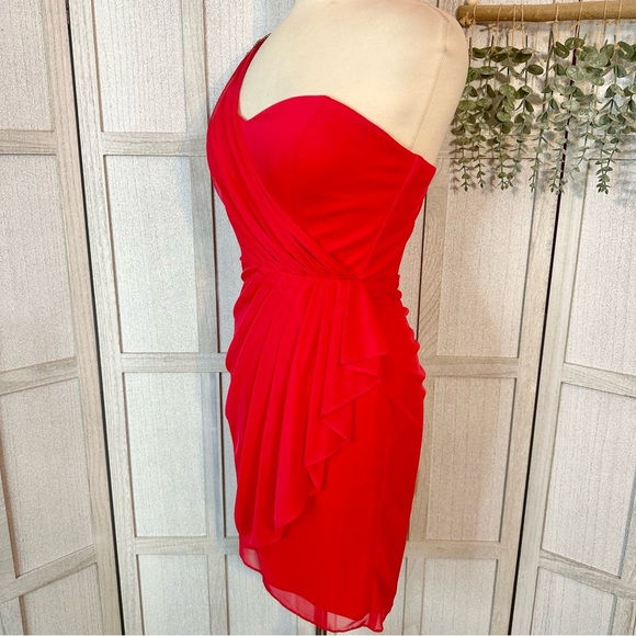Vintage Cache Mini Cocktail Dress 90s Short Red Rhinestone One Shoulder Size 6 - Picture 3 of 10